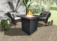 Black Metal Square Fire Pit with Glass Rocks - Jayapura