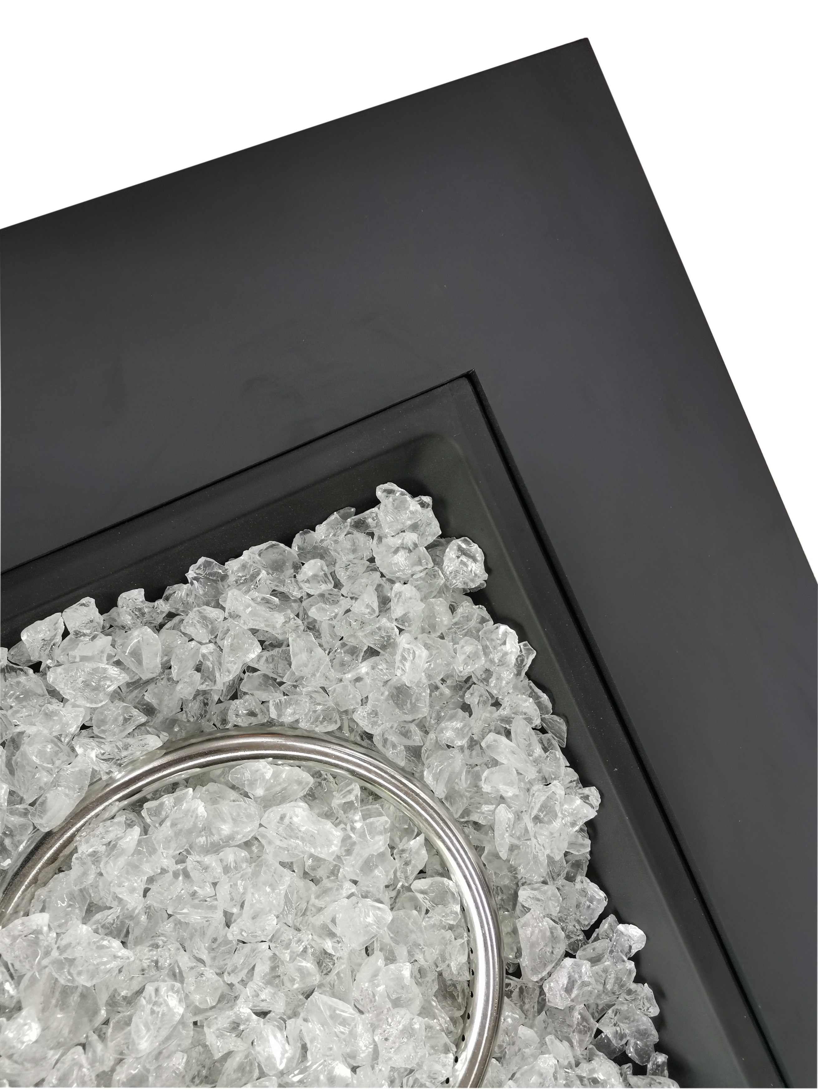Black Metal Square Fire Pit with Glass Rocks - Jayapura-4