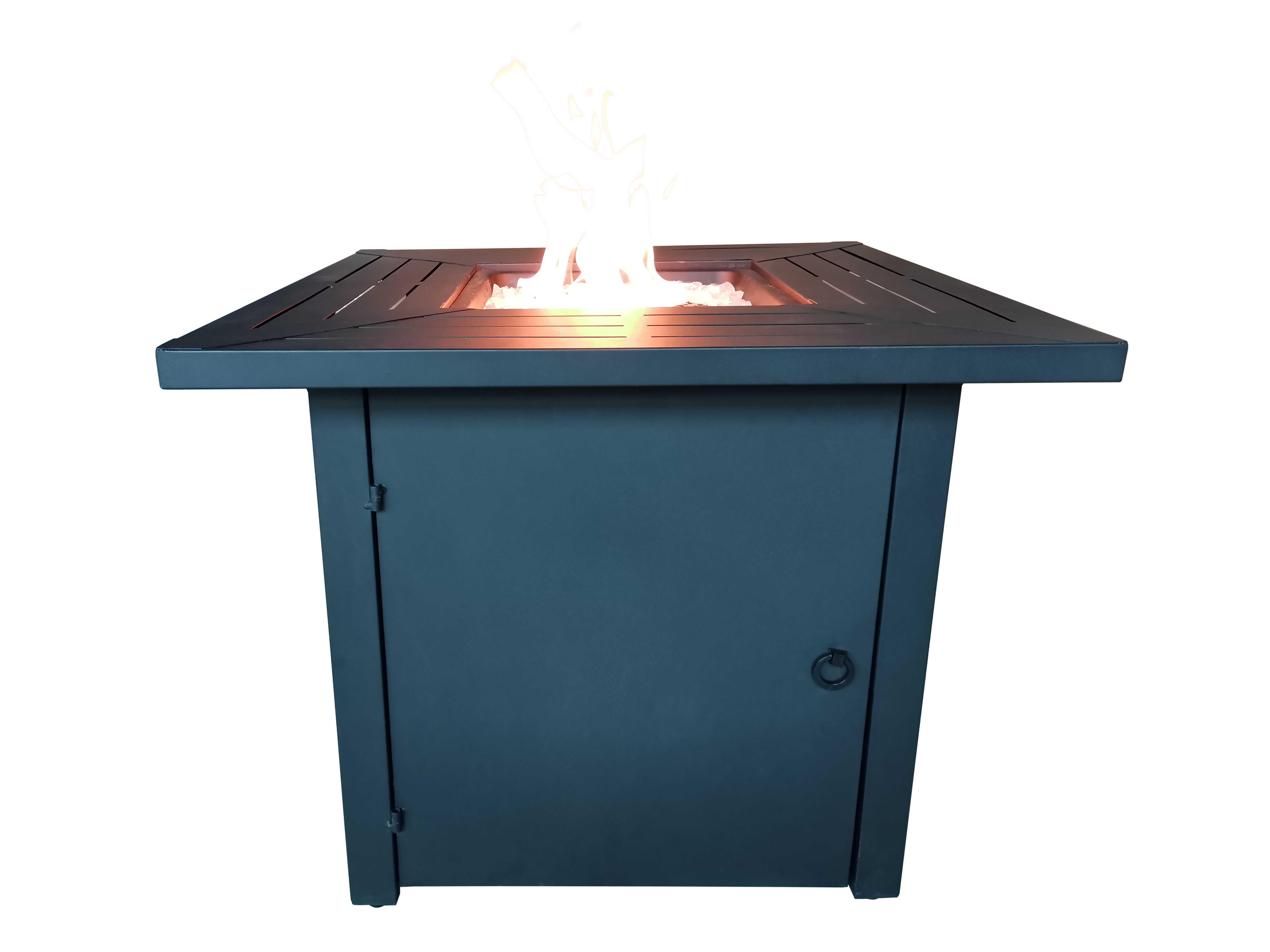 Black Metal Square Fire Pit Table with Glass Rocks - Belitung-2