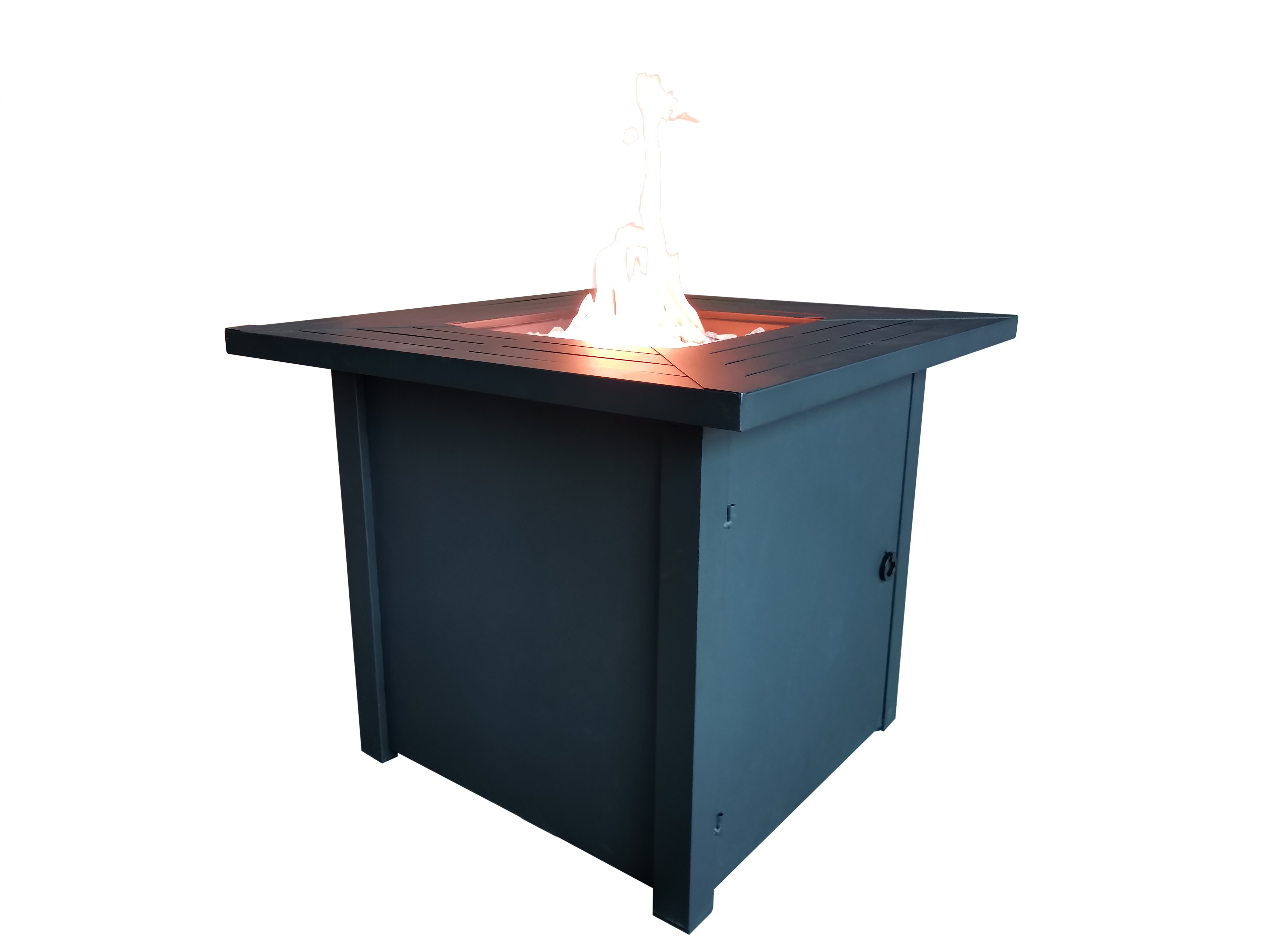 Black Metal Square Fire Pit Table with Glass Rocks - Belitung-3