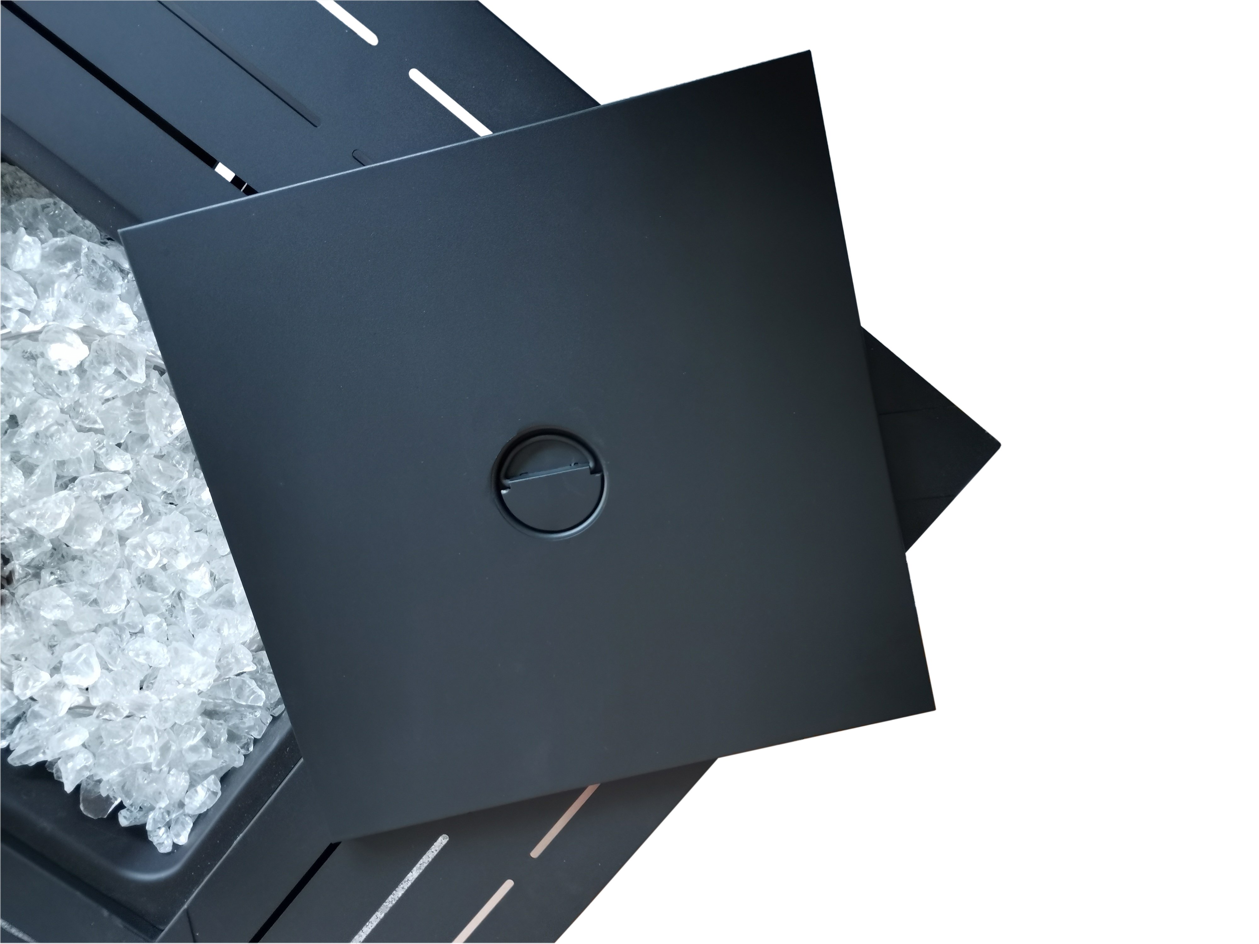 Black Metal Square Fire Pit Table with Glass Rocks - Belitung-4