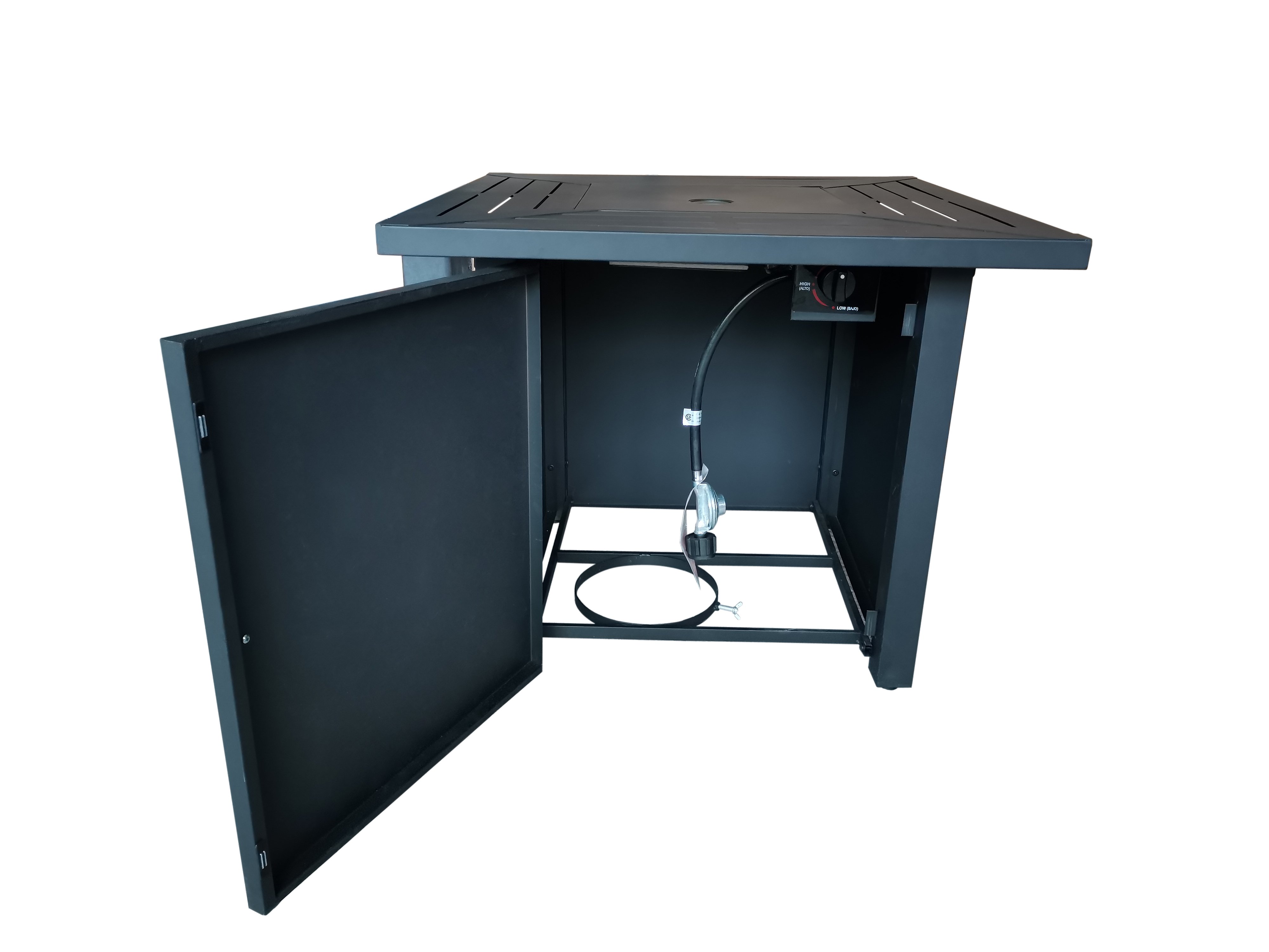 Black Metal Square Fire Pit Table with Glass Rocks - Belitung-5