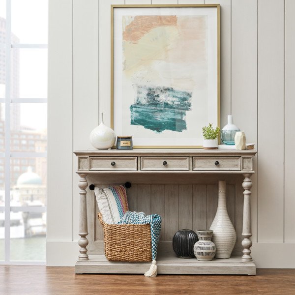 Farmhouse White Wash Accent Table - Modern Eclectic-3