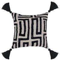 Black Indoor-Outdoor Karo Throw Pillow with Tassels