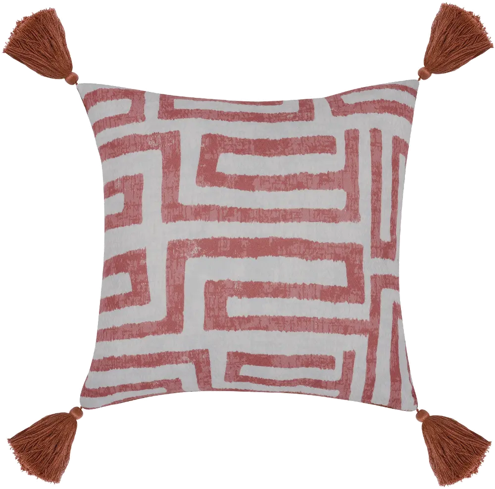 Red Clay Indoor-Outdoor Karo Throw Pillow with Tassels-1