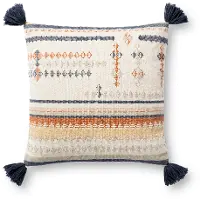 P1159MHMULTI/18X18 Magnolia Home Furniture Multi Color Throw Pillow with Blue Tassels