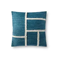 P0916BLUENATURAL 18 Inch Blue and Off White Natural Throw Pillow