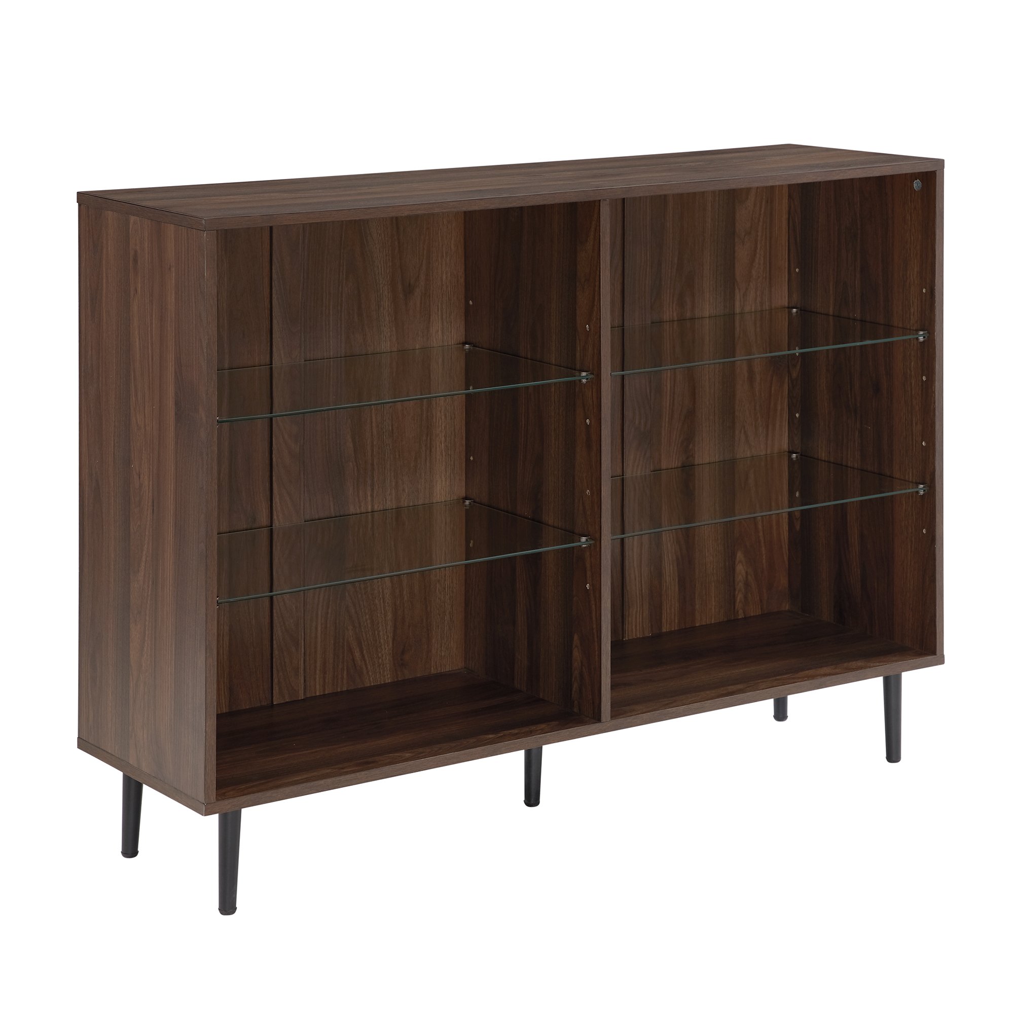 BS48NORDW Dark Walnut 48 Mid Century Modern Glass Shelf Bookcase - Nora-2