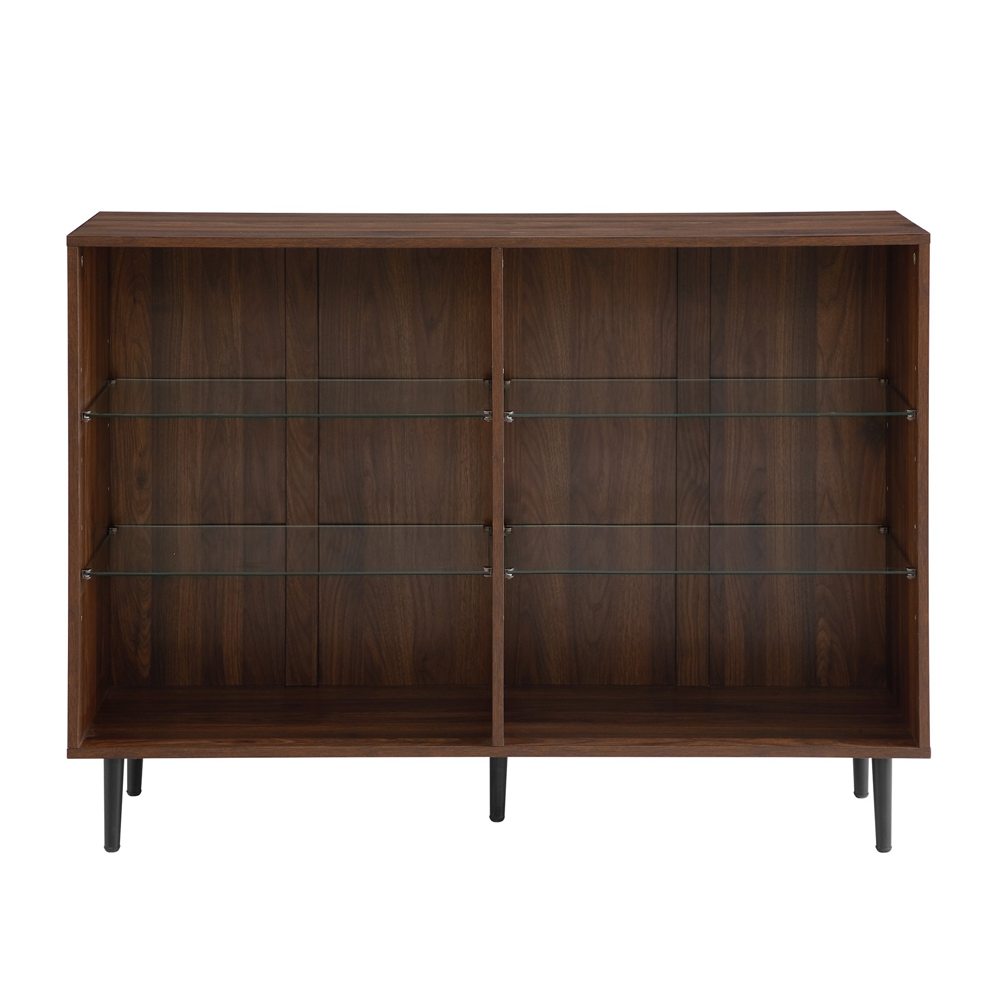 BS48NORDW Dark Walnut 48 Mid Century Modern Glass Shelf Bookcase - Nora-3