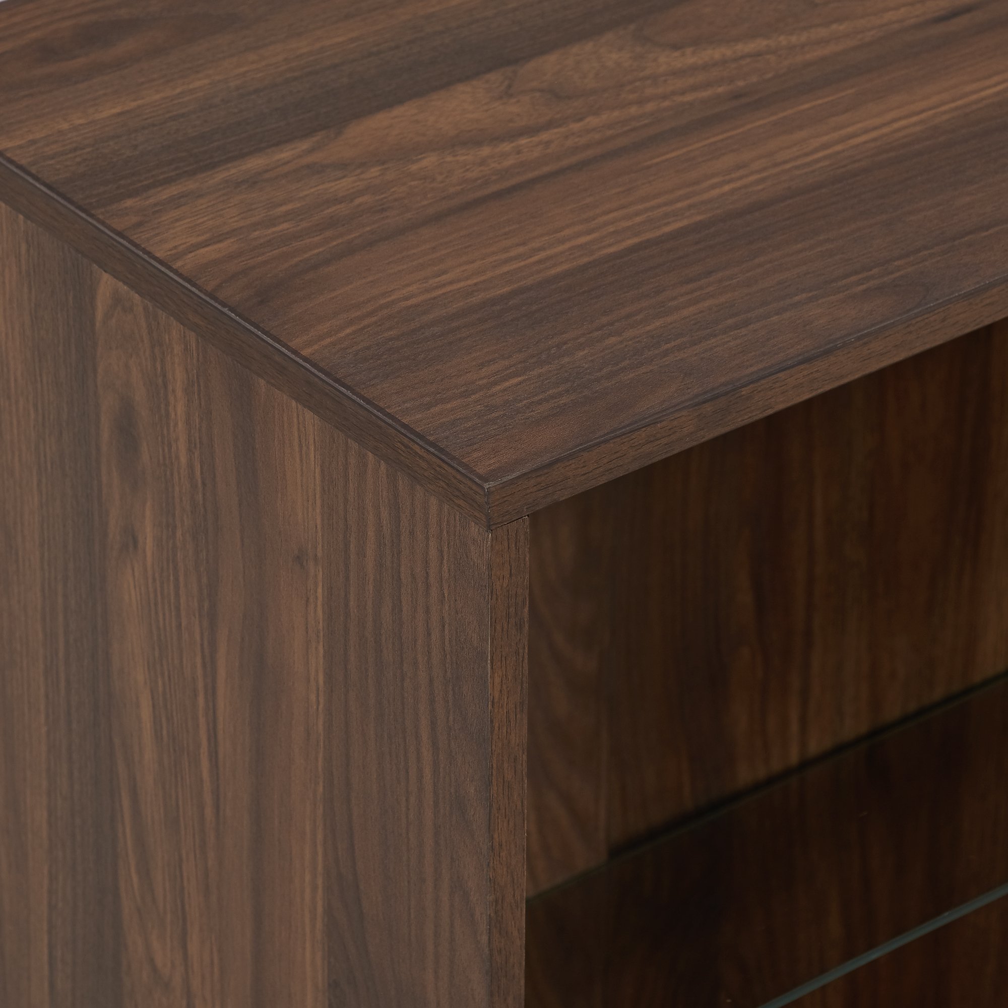 BS48NORDW Dark Walnut 48 Mid Century Modern Glass Shelf Bookcase - Nora-4