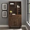 BS64BELHUTDW Dark Walnut and Black Storage Desk and Hutch with Keyboard Drawer - Walker Edison