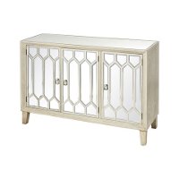 Gold, Mirrored and Wood Three Door Sideboard - Merroway