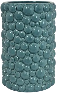 12 Inch Textured Blue and Glossy Vase