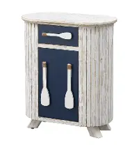 Coastal Distressed White and Blue Storage Accent Cabinet