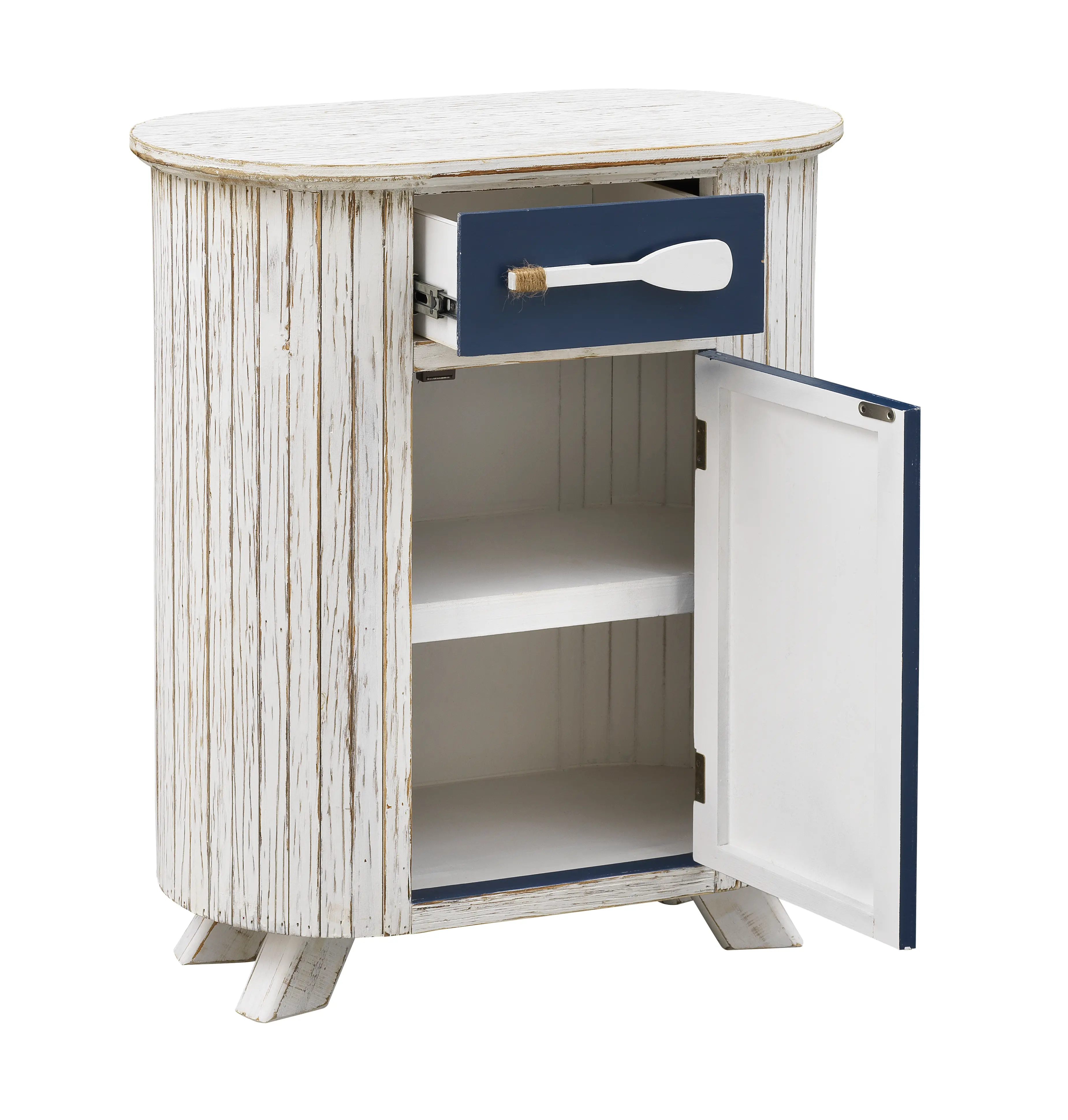 Coastal Distressed White and Blue Storage Accent Cabinet-3