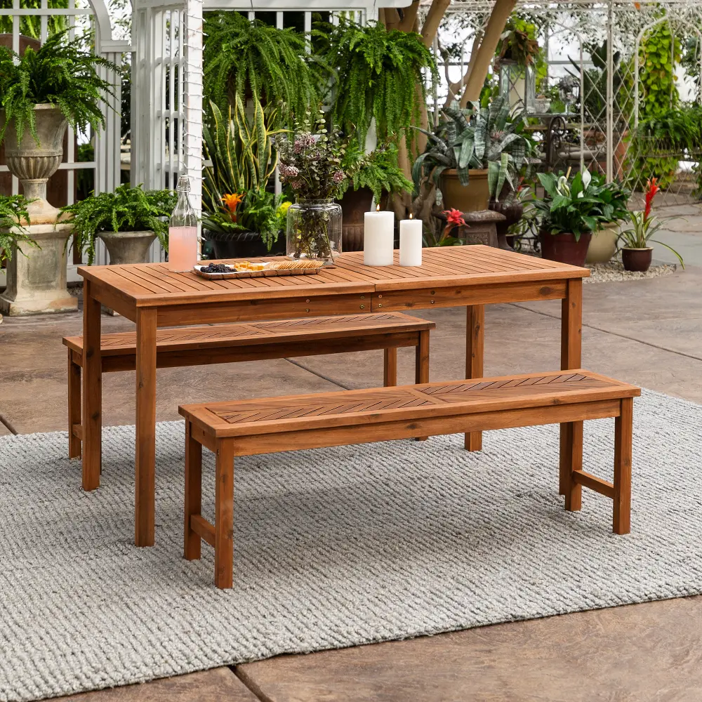 OW3DGVINBR Vincent Natural Bench Patio Table Set - Walker Edison-1