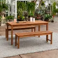 OW3DGVINBR Vincent Natural Bench Patio Table Set - Walker Edison