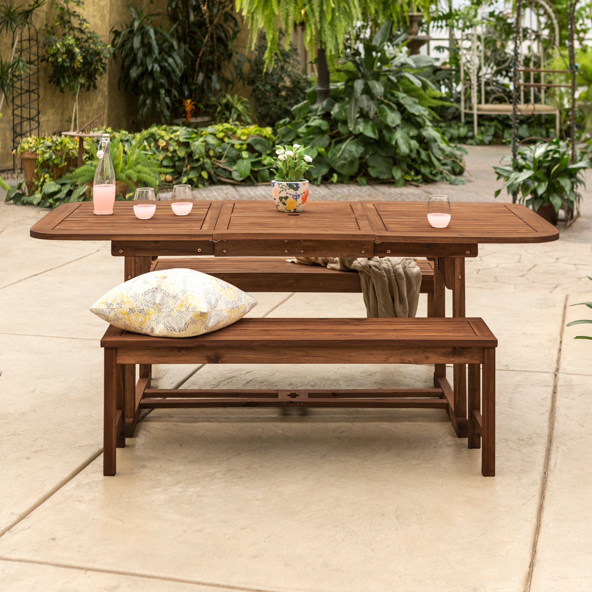OW3SDB-2BT Dark Brown Dining Set with 2 Benches-1