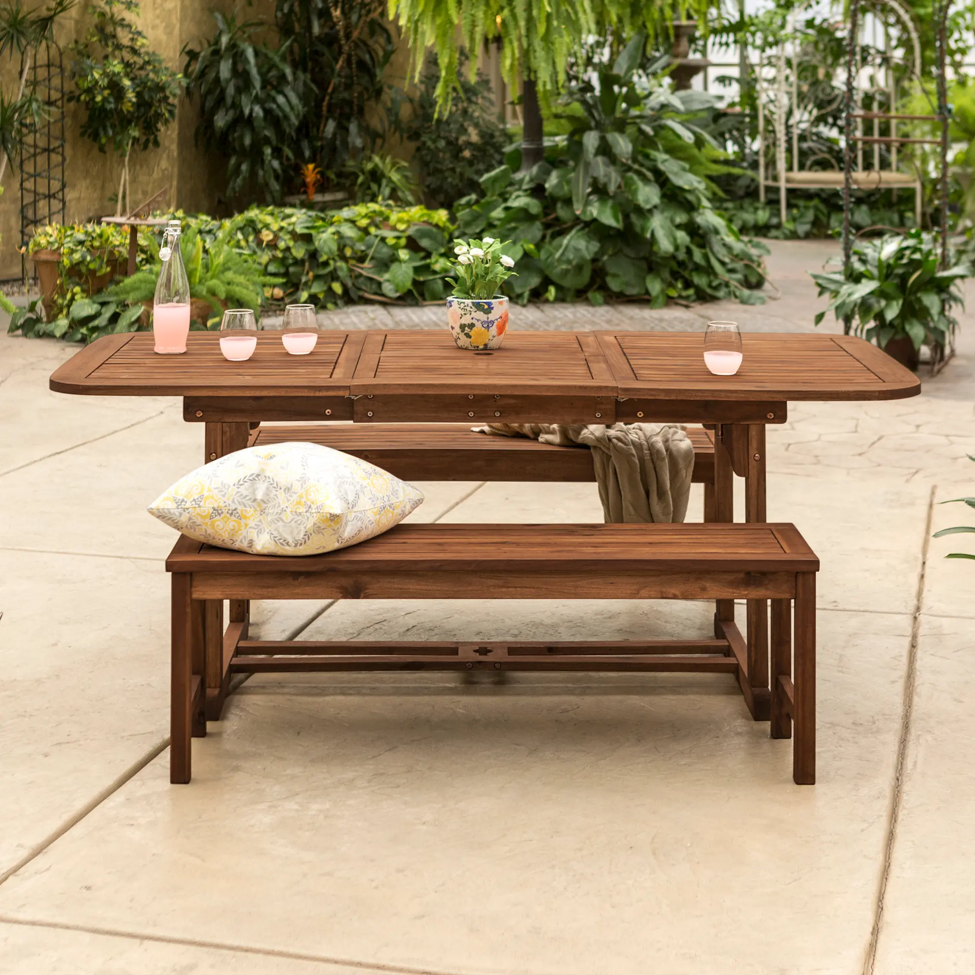 OW3SDB-2BT Dark Brown Dining Set with 2 Benches-1