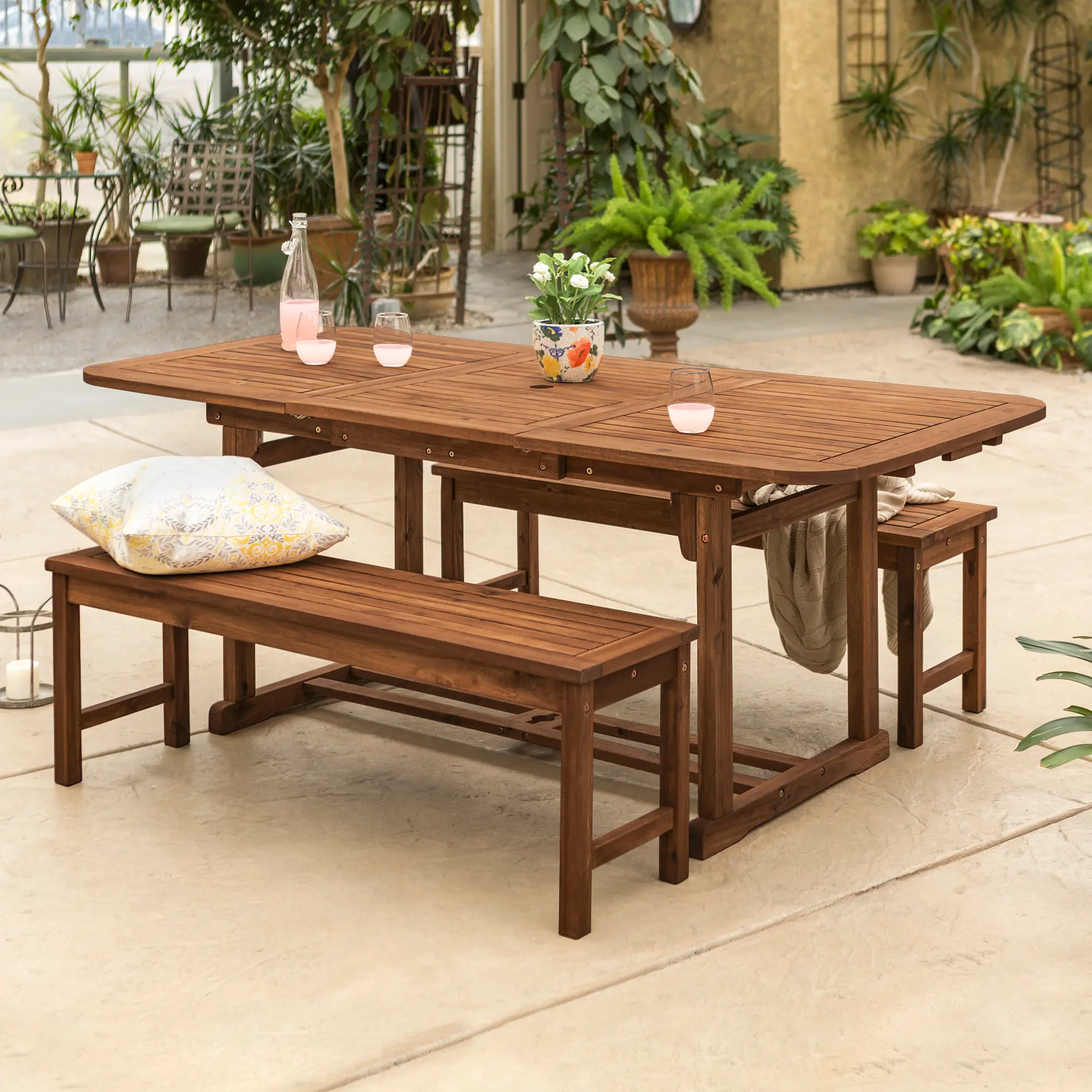 OW3SDB-2BT Dark Brown Dining Set with 2 Benches-2