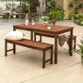 OW3SDTDB Dark Brown Dining Set with 2 Benches - Walker Edison