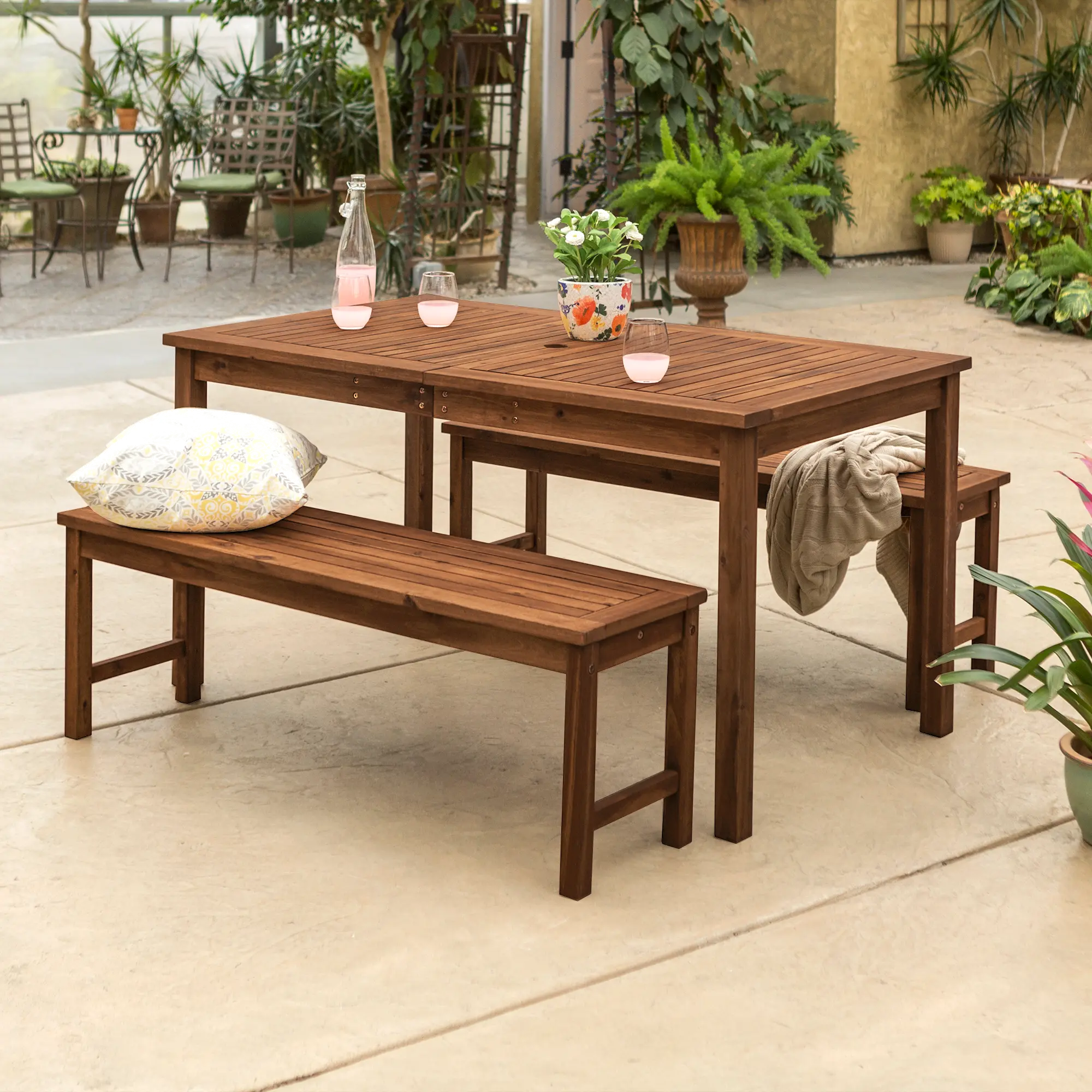 OW3SDTDB Dark Brown Dining Set with 2 Benches-1