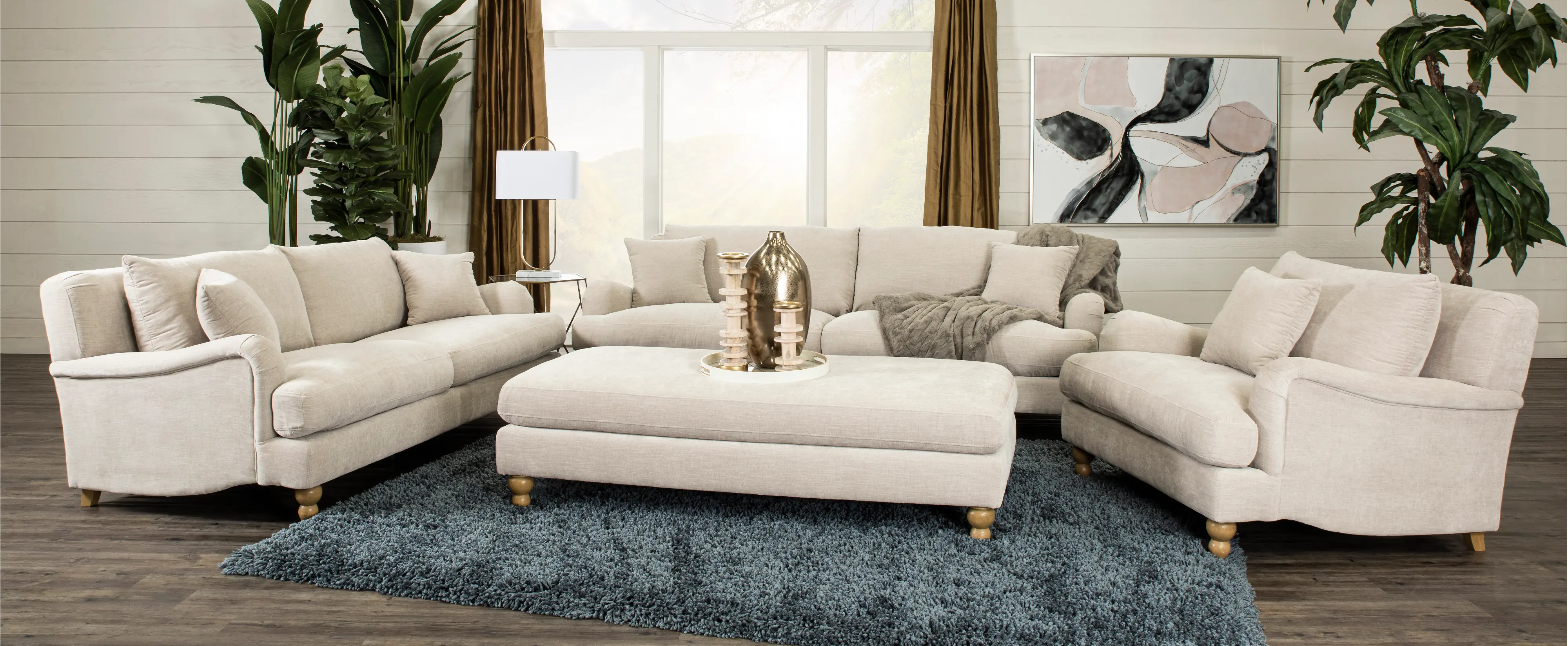 Cozy Cobblestone Beige Loveseat with Waterproof Fabric-2
