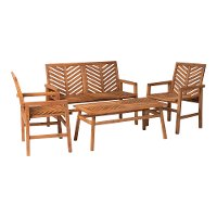 OW4CGVINBR Light Brown Patio Chat Set with Bench and Chairs-4