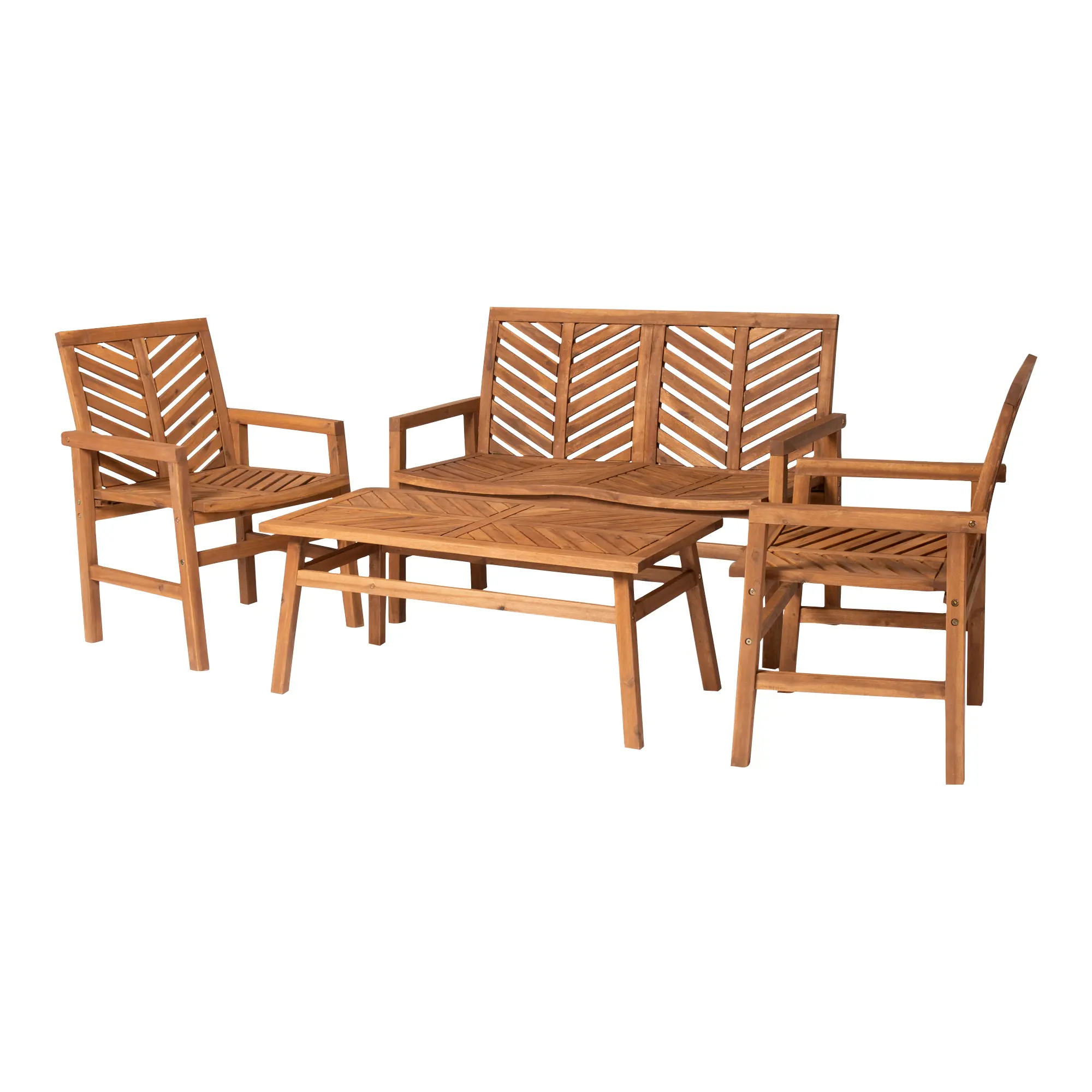 OW4CGVINBR Vincent Light Brown Patio Chat Set with Bench and Chairs-2
