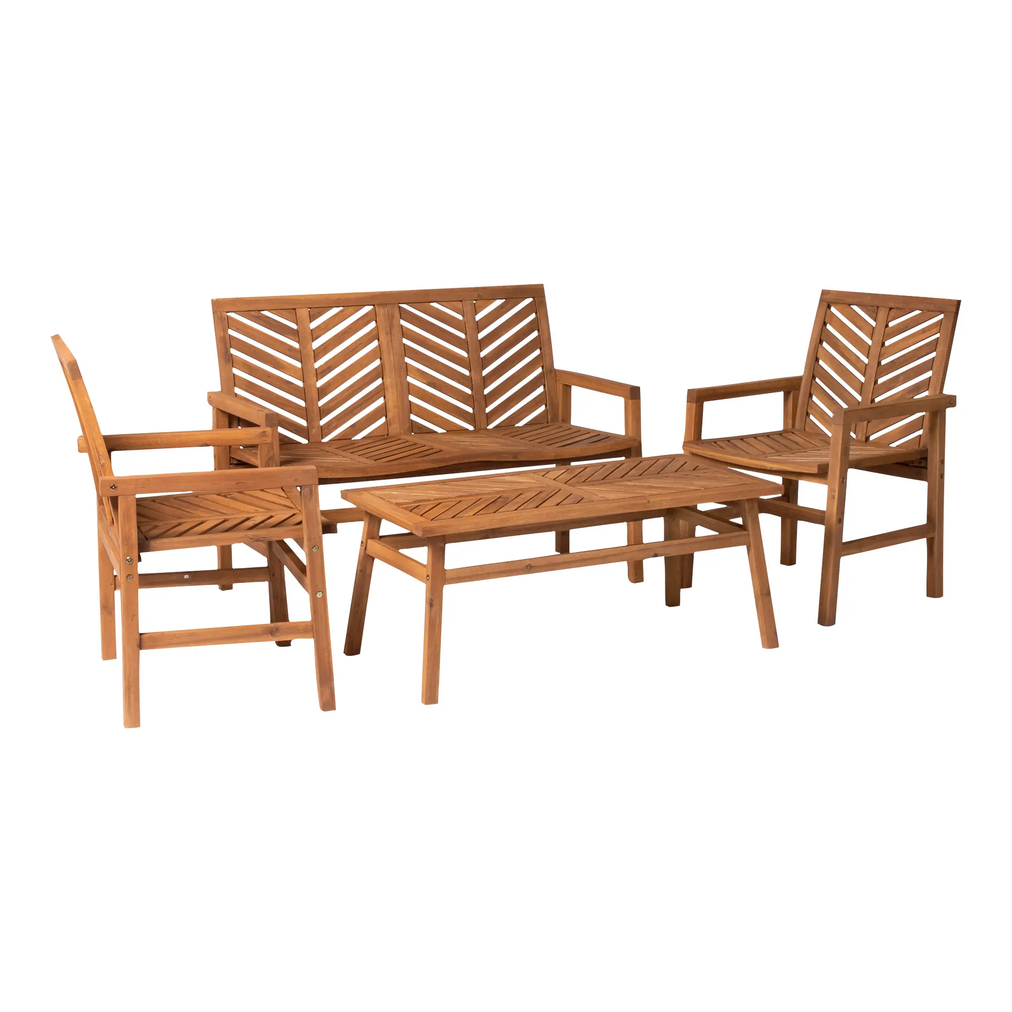 OW4CGVINBR Vincent Light Brown Patio Chat Set with Bench and Chairs-4