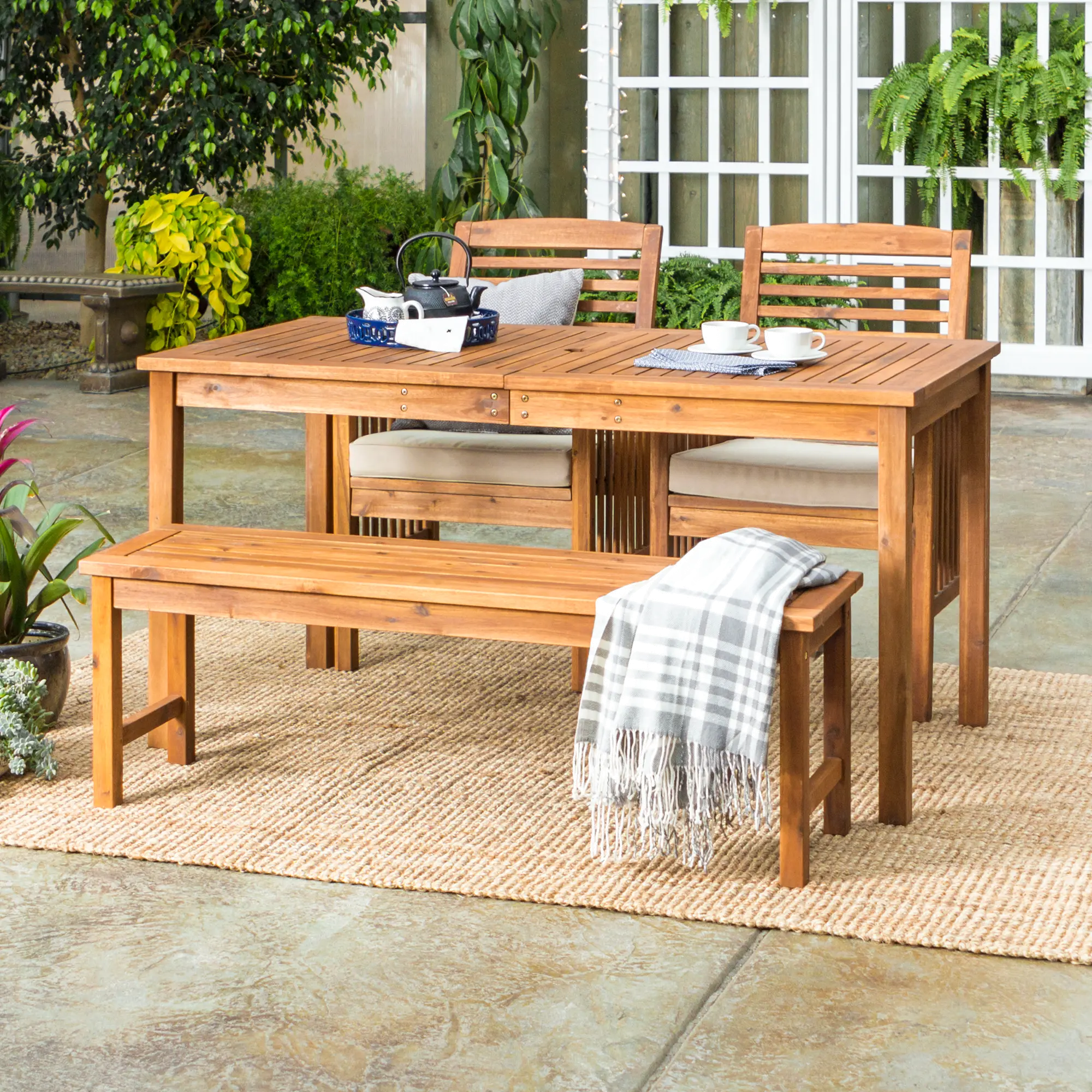OW4SDTBR Light Brown Patio Dining Set with Bench-1