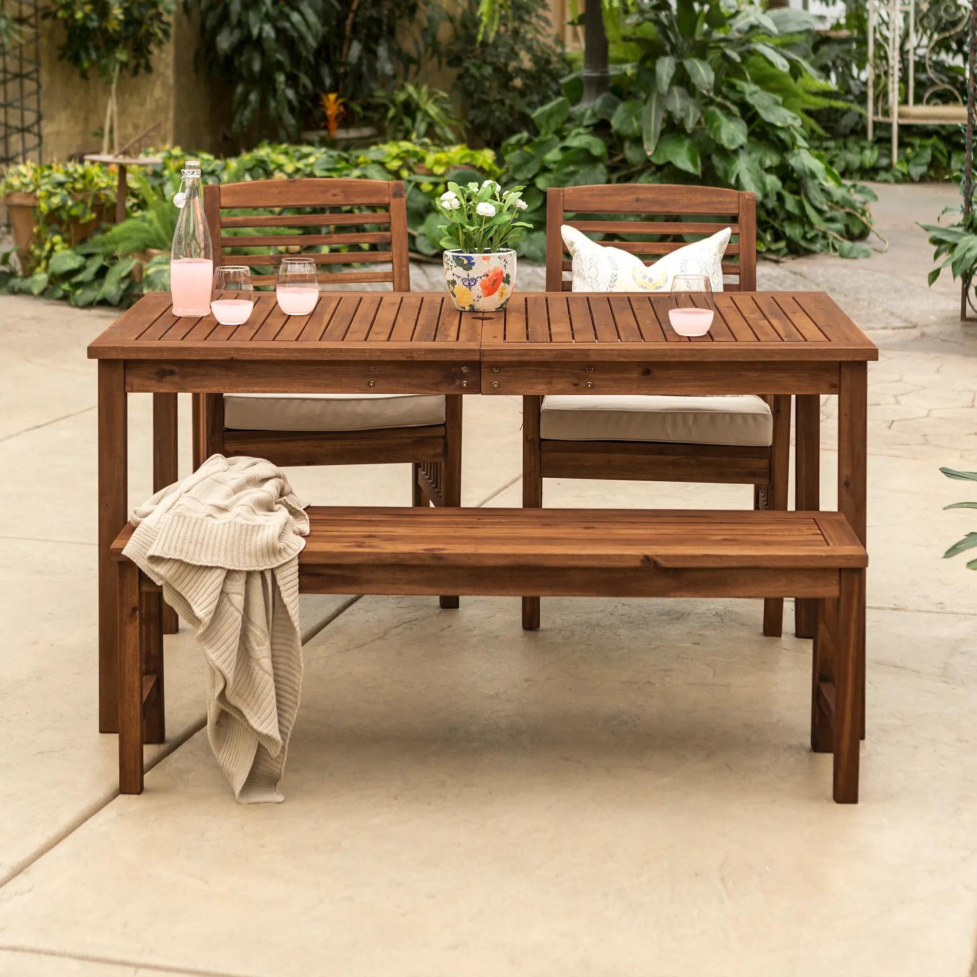 OW4SDTDB Light Brown Patio Dining Set with Bench-1
