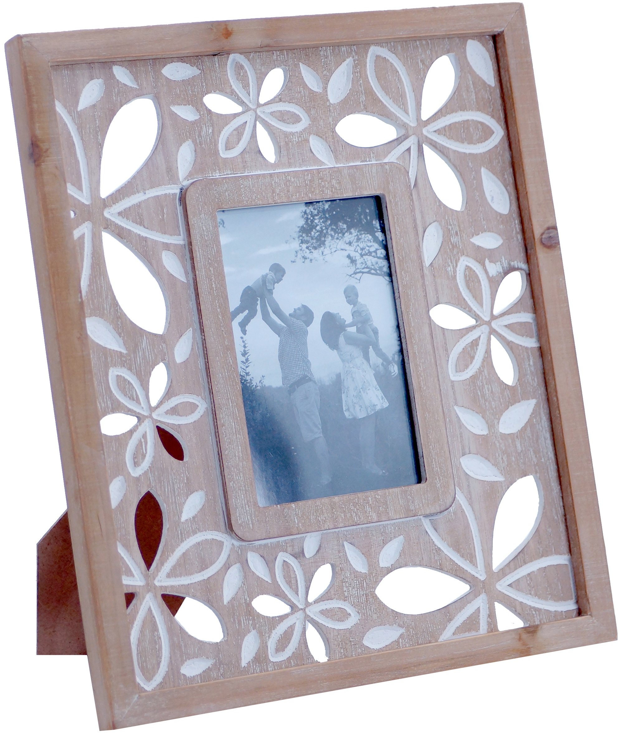 Light Brown Wood 5x7 Picture Frame with White Cut Outs-1