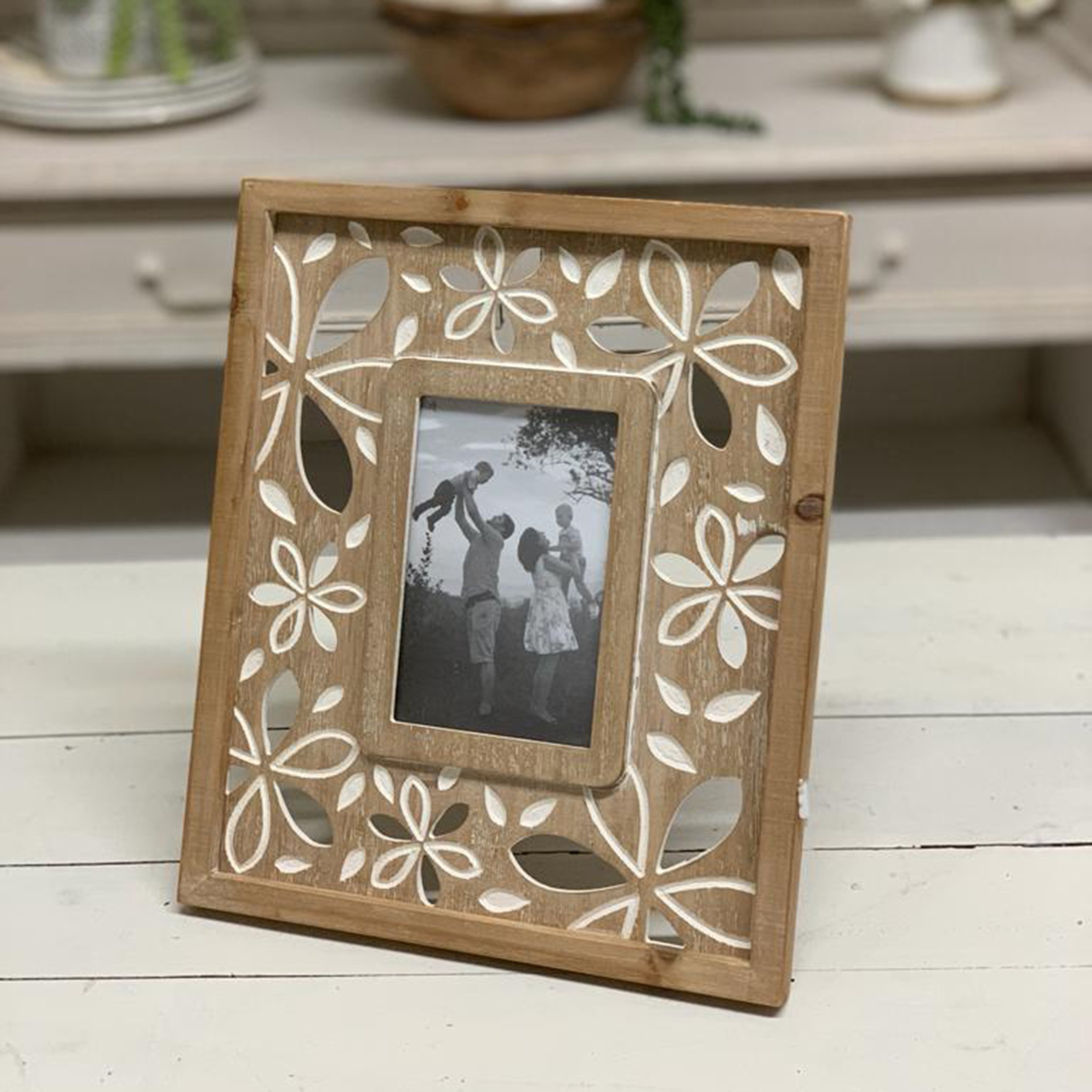 Light Brown Wood 5x7 Picture Frame with White Cut Outs-2