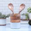 Clearance Mango Wood Utensil Holder with White Enamel Coating
