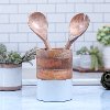 Mango Wood Utensil Holder with White Enamel Coating