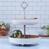 Mango Wood and White Enamel Two Tier Serving Tray Stand
