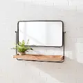 Metal and Wood 28 Inch Wall Mirror with Shelf