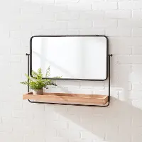Metal and Wood 28 Inch Wall Mirror with Shelf