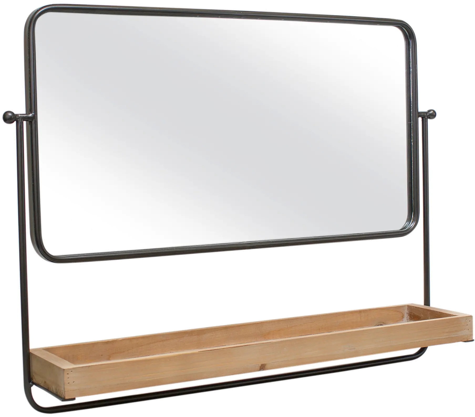 Metal and Wood 28 Inch Wall Mirror with Shelf-2