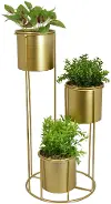 Gold 3 Tier Plant Stand with Faux Plant Arrangements