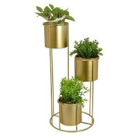 Gold 3 Tier Plant Stand with Faux Plant Arrangements
