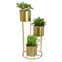 Gold 3 Tier Plant Stand with Faux Plant Arrangements