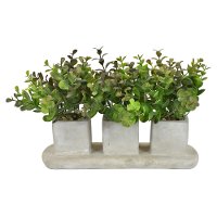 Faux Green Plant Arrangement in Attached 3 Square Planter