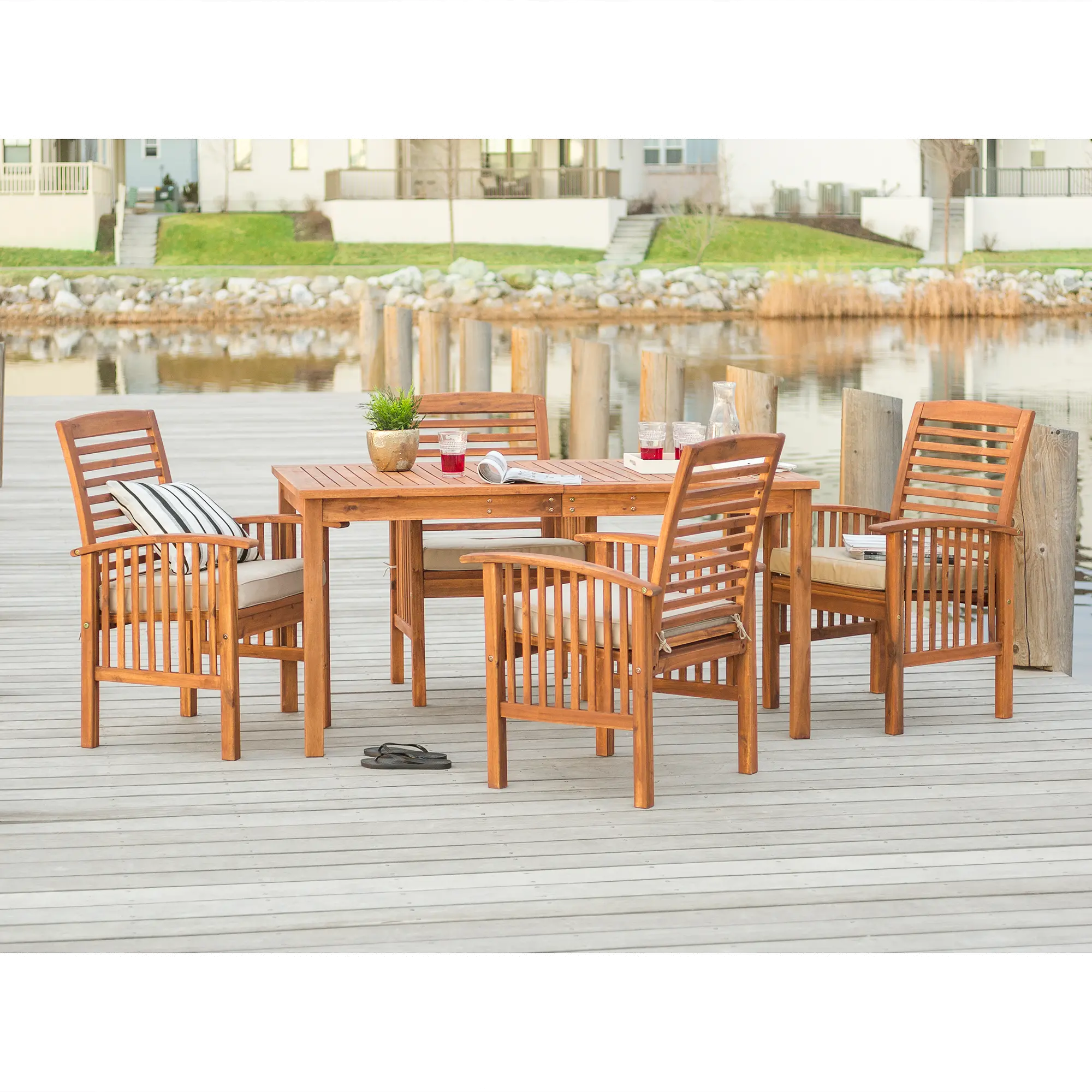 OW5SDTBR Light Brown Patio Dining Set 5 Piece with armchair-1