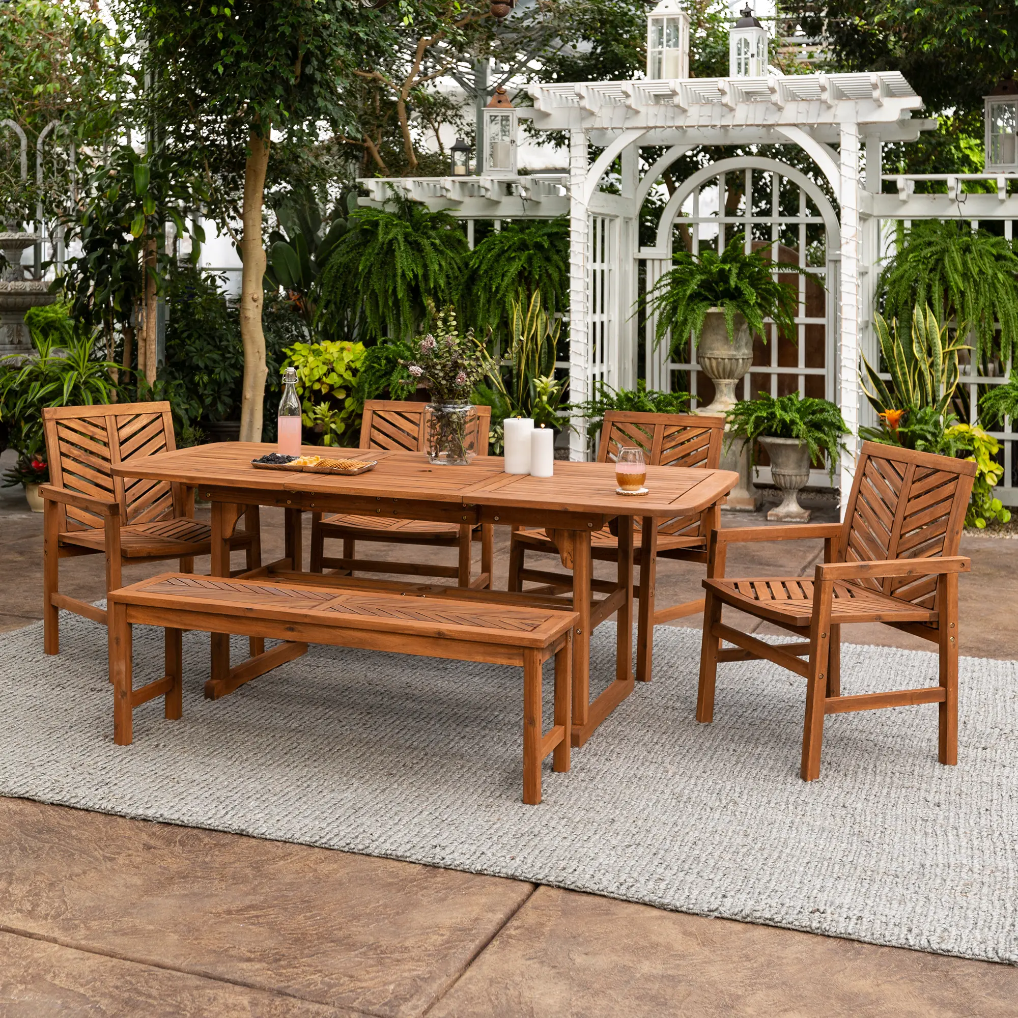 OW6TXVINBR Vincent 6 Piece Light Brown Traditional Patio Set with Expandable Leaf-1