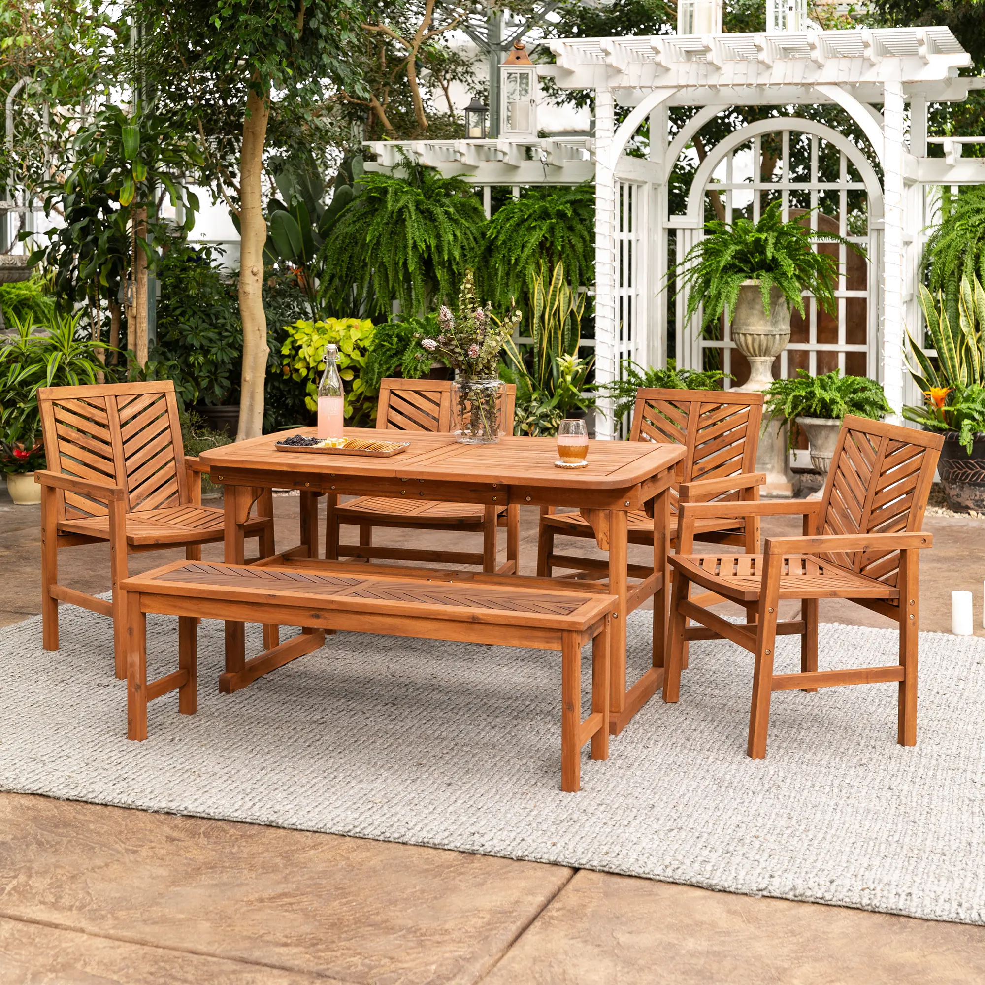 OW6TXVINBR Vincent 6 Piece Light Brown Traditional Patio Set with Expandable Leaf-2