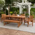 OW6TXVINBR Vincent 6 Piece Natural Patio Set with Expandable Leaf - Walker Edison