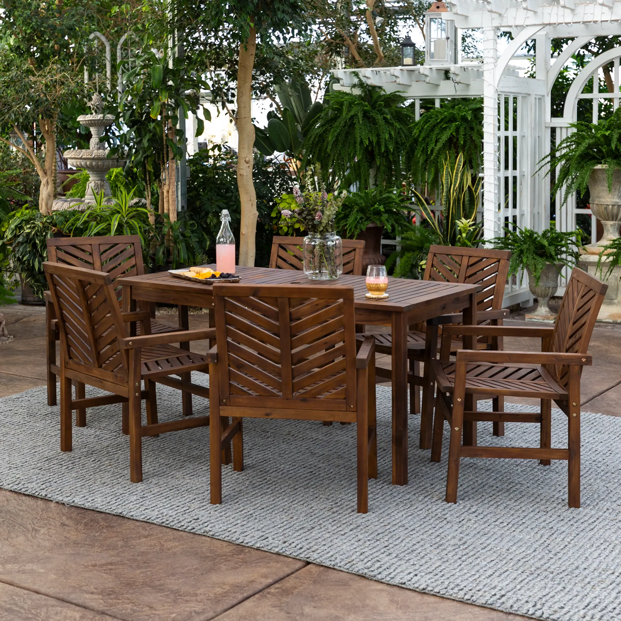 OW7DGVINDB Vincent 7 Piece Dark Brown Traditional Patio Dining Set-1