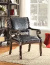 Black Leather-Like Accent Chair with Rich Brown Frame